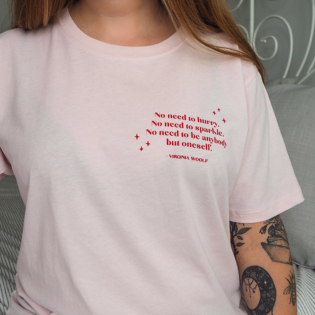 Pink Virginia Woolf Sparkle T Shirt Literary Emporium