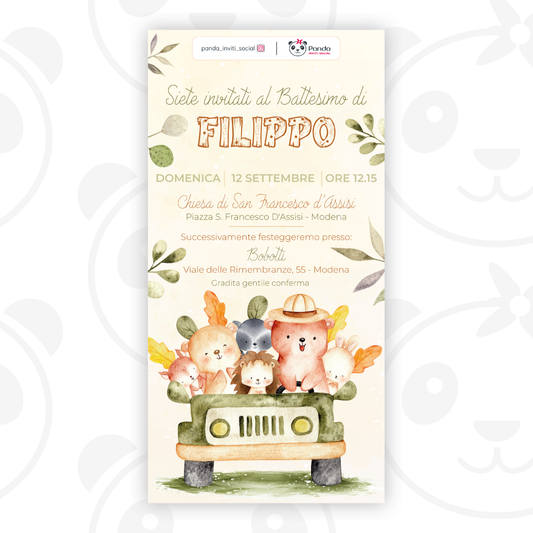 Invito digitale Battesimo bambino leone – PandaInvitiSocial