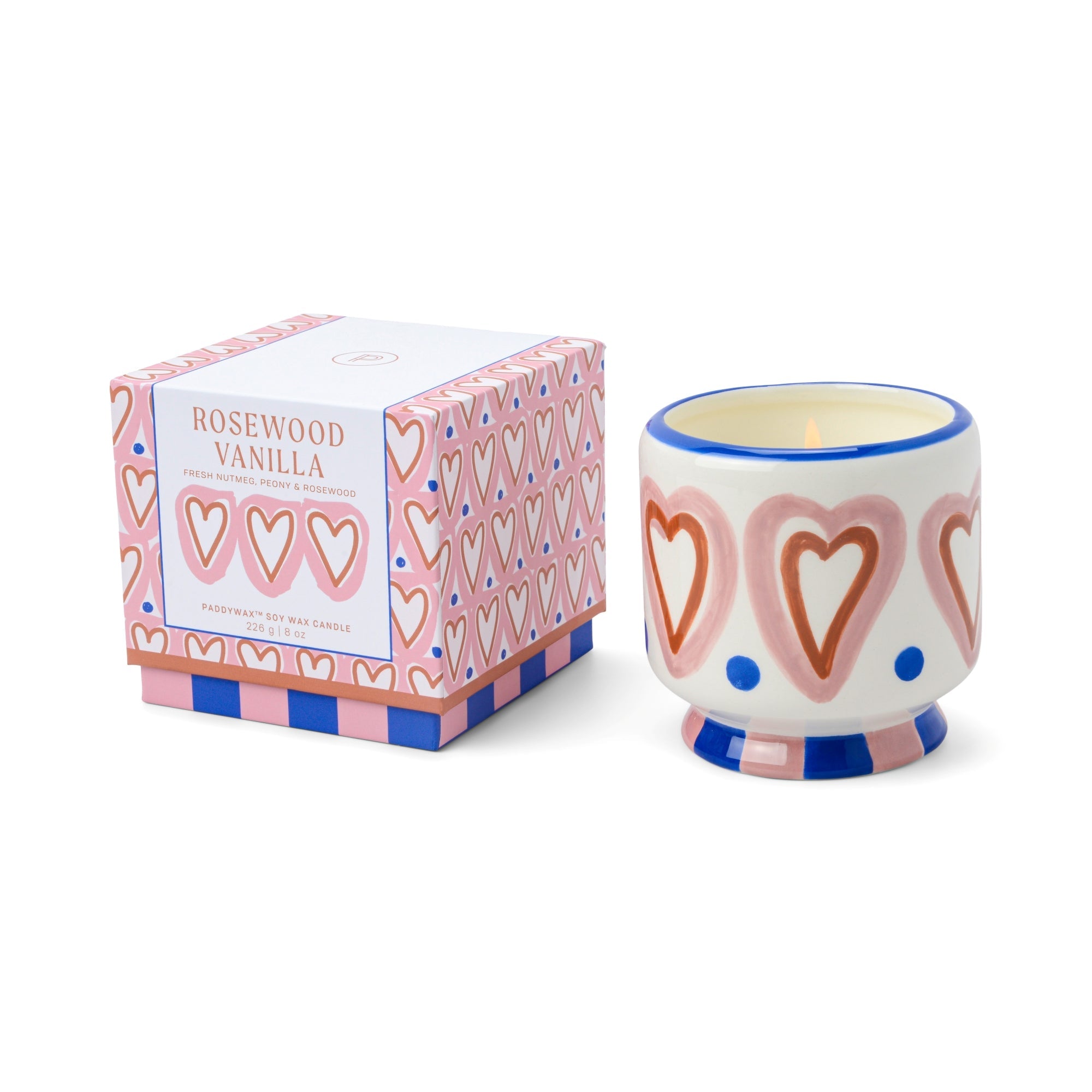 Adopo 8 oz./226g Hearts Ceramic Candle - Rosewood Vanilla - Designworks Collective UK product image