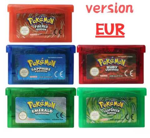 "Découvrez la magie des Pokémon avec notre cartouche de jeu vidéo GBA - Série Pokémon, mettant en vedette des titres légendaires comme Émeraude, Adrenfire, Rouge Feuille et Vert Saphir!"