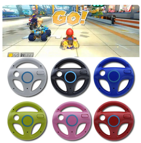 Contrôleur de jeu pour Wii, Mario Kart Edition, aux couleurs vives.