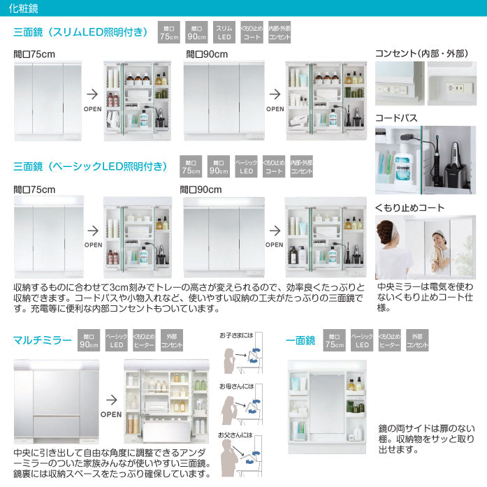 安全Shopping メーカー直送 ハウステック 洗面化粧台 QVシリーズ QVM-L600HM-H+QV3-600N 01+JL241S-05 幅600mm  一面鏡 LED照明 ヒーター付 開き扉 水栓付き