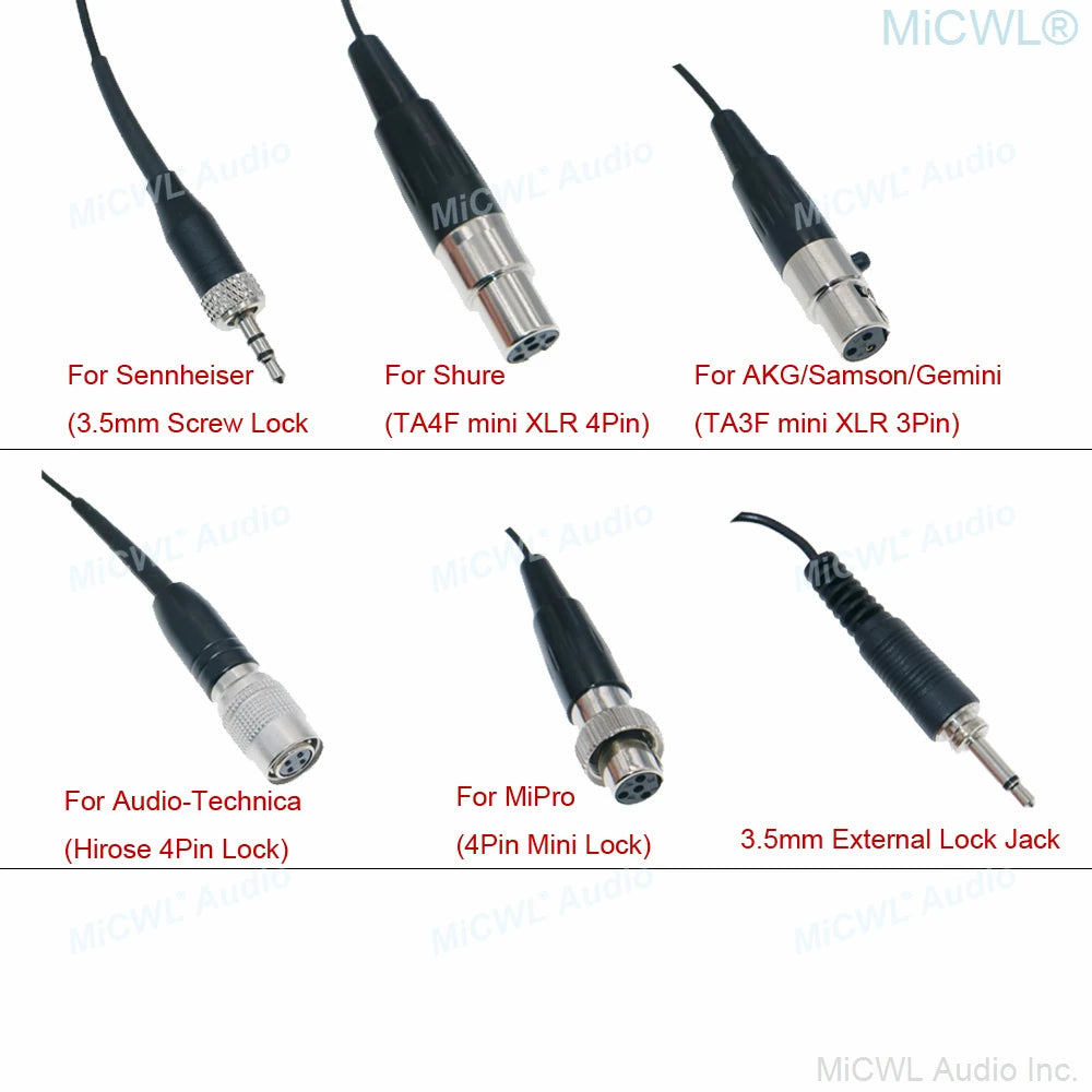 Miniature Clip Lapel Lavalier Microphone For Shure 4Pin AKG 3Pin Sennheiser 3.5mm Lock Audio-Technica WirelessTransmitter - MiCWL Audio Inc