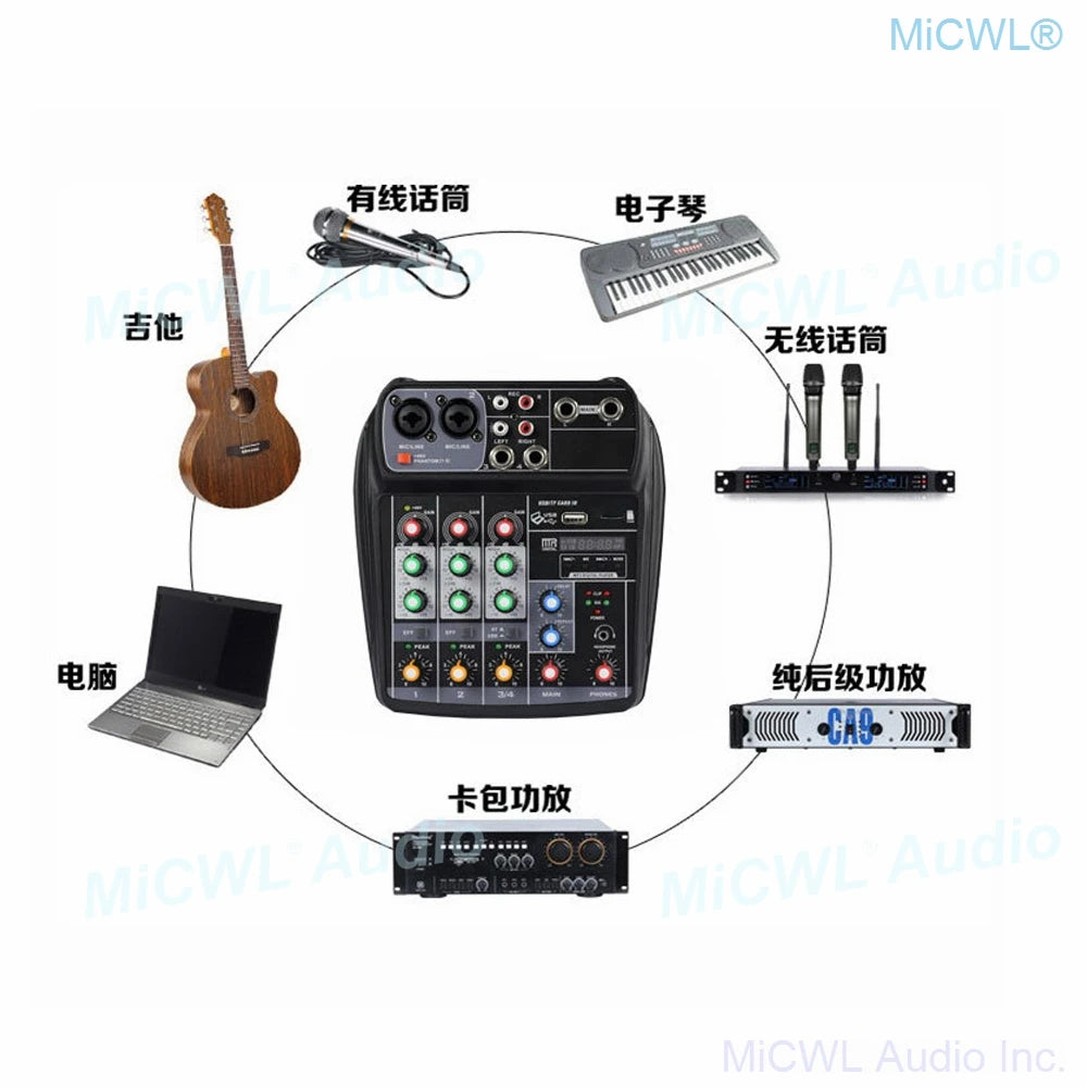 QX4 Computer USB Audio Microphones Sound Console Mixer with USB 48V Phantom Power Can Connect PC Laptop For Live Stage Studio - MiCWL Audio Inc