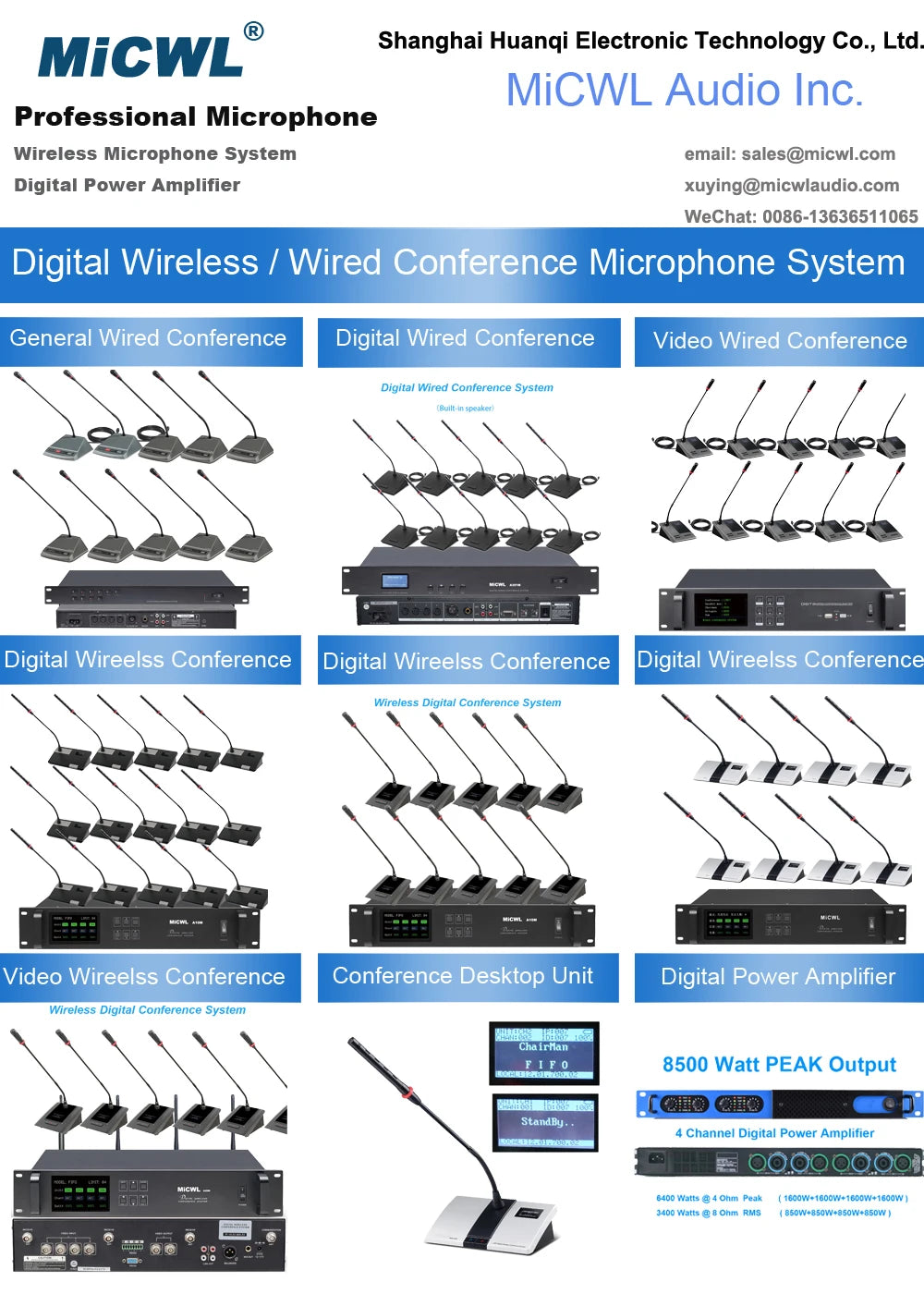 EM8000 Mute Function UHF Wireless 8 Microphone Conference System 8 Gooseneck Designed For Meeting Room - MiCWL Audio Inc