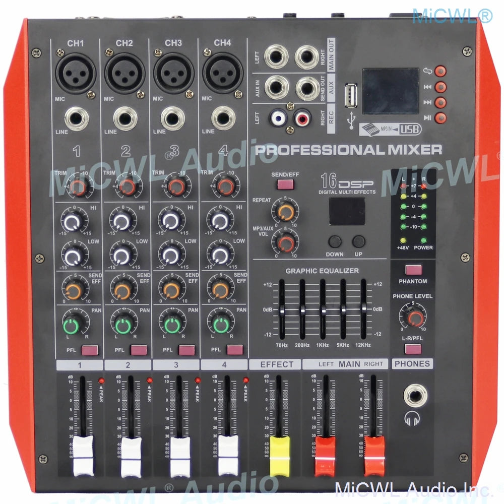 New Generation 800W Bluetooth Audio Mixer Mixing Console 4 Channel Sound Karaoke Music Live 2 Channel Power Amplifier Mixer - MiCWL Audio Inc