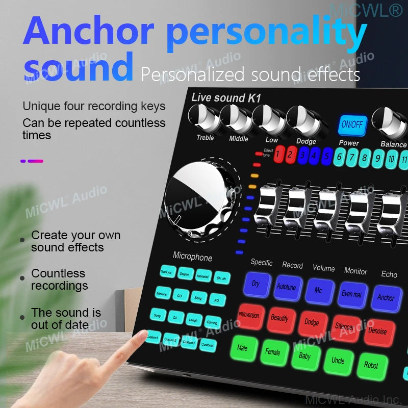 Advanced Digital Sound Card Internet Youtube Facebook Tik Tok Live Audio Mixer For Laptop Smartphone Computer - MiCWL Audio Inc