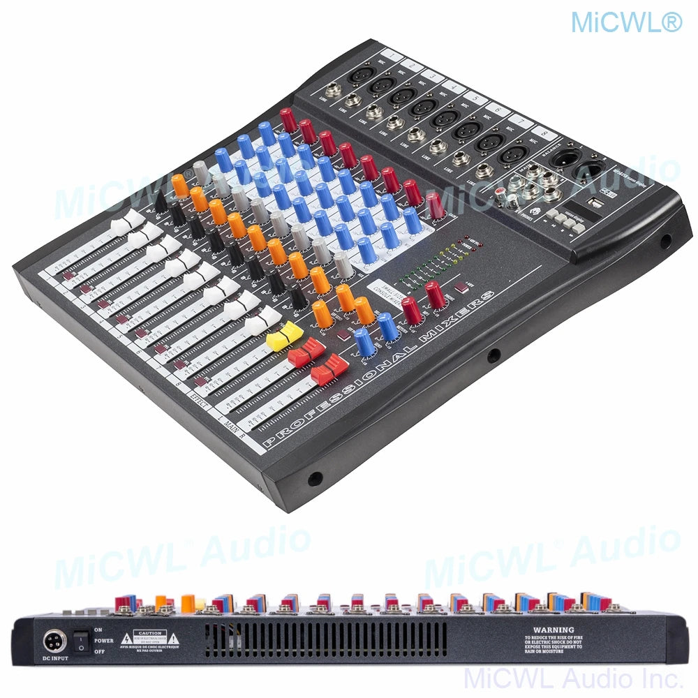 MiCWL Audio Mixer 8 Channel Microphone Bluetooth Mixing Console Sound Mixer with 48V USB DSP - MiCWL Audio Inc