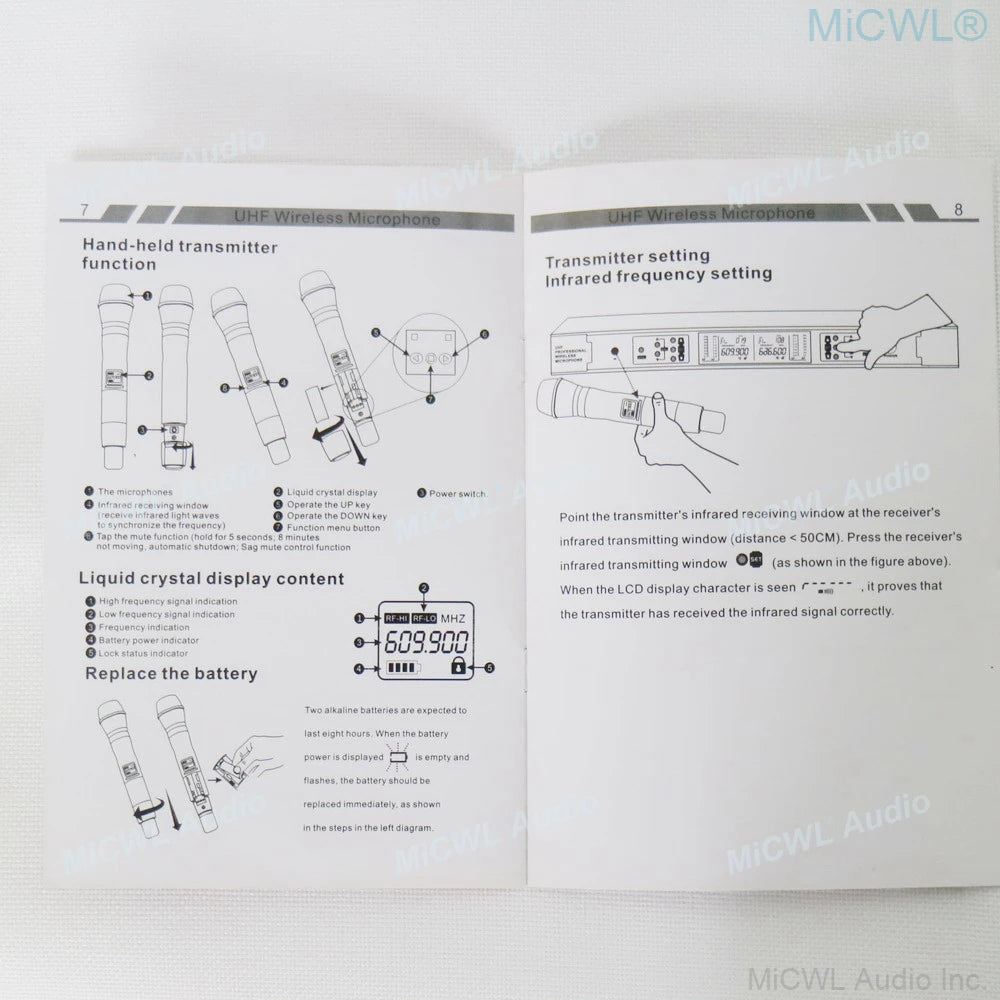 MiCWL ACT-702 UHF True Diversity Stage Performance Wireless Microphone System 2 Beige Headset Two Metal Handheld Dynamic Mic Set - MiCWL Audio Inc
