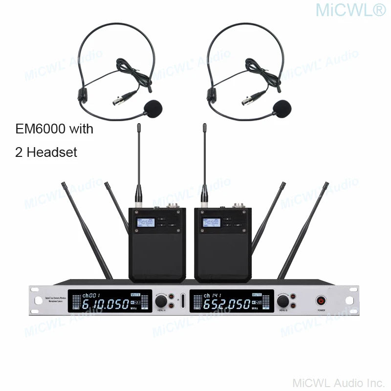 Professional EM6000 SM58 Digital Wireless Microphone System Beta87 Dual Channel SKM6000 4 Antenna True Diversity 400m Range - MiCWL Audio Inc