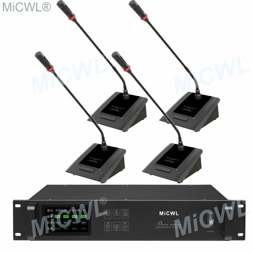 Top Quality 12 Desk Digital Wireless Audio Conference Microphone System 12 Table Gooseneck President Delegate MiCWL A10M Series - MiCWL Audio Inc