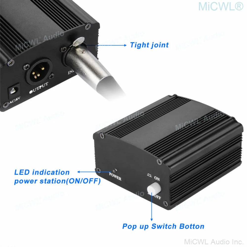 XLR 3Pin 48V Phantom Power Live Condenser Microphone Adaptor 110V-240V Europe Asian US Low Noise Type - MiCWL Audio Inc