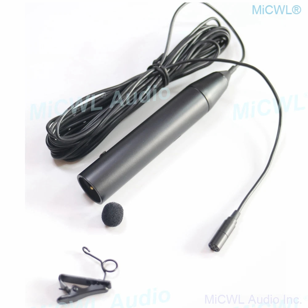 XLR 3Pin 48V Phantom Power Tie Clips Microphones 5m Wire Condenser Lavalier Mics 15m Cable - MiCWL Audio Inc