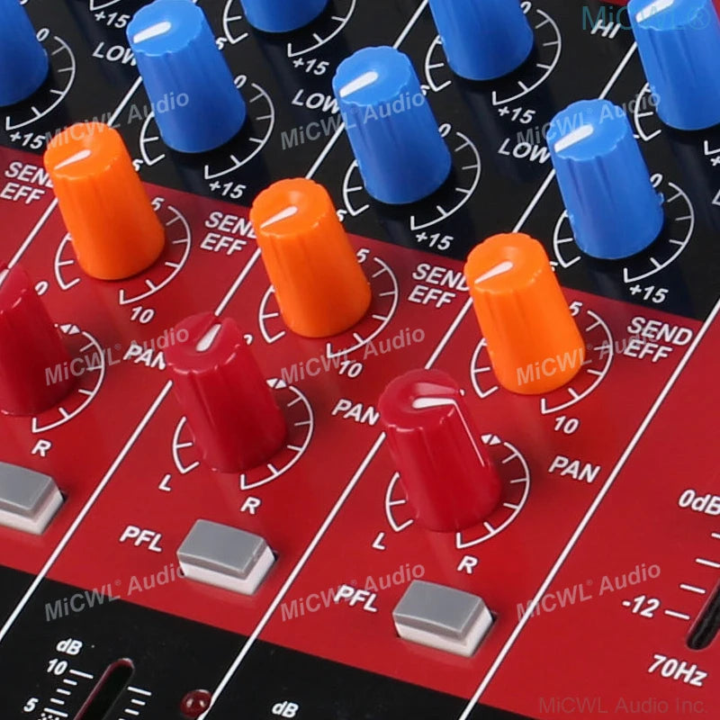 Red 8 Channel XLR 6.35mm Audio Mixer 8-Input Gain Bluetooth MP3 USB Musich Phones AUX Mixing Console MiCWL MR800 - MiCWL Audio Inc