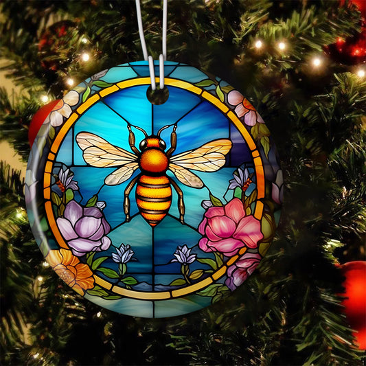 Glowing Bee Mosaic, Bee Circle Ceramic Ornament Christmas Gift For Bee –  Famhose