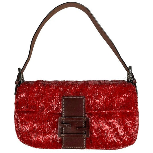 Fendi Pink Coral Iridescent Sequin Baguette Flap Brown Leather Shoulde –  Elliott's Luxury