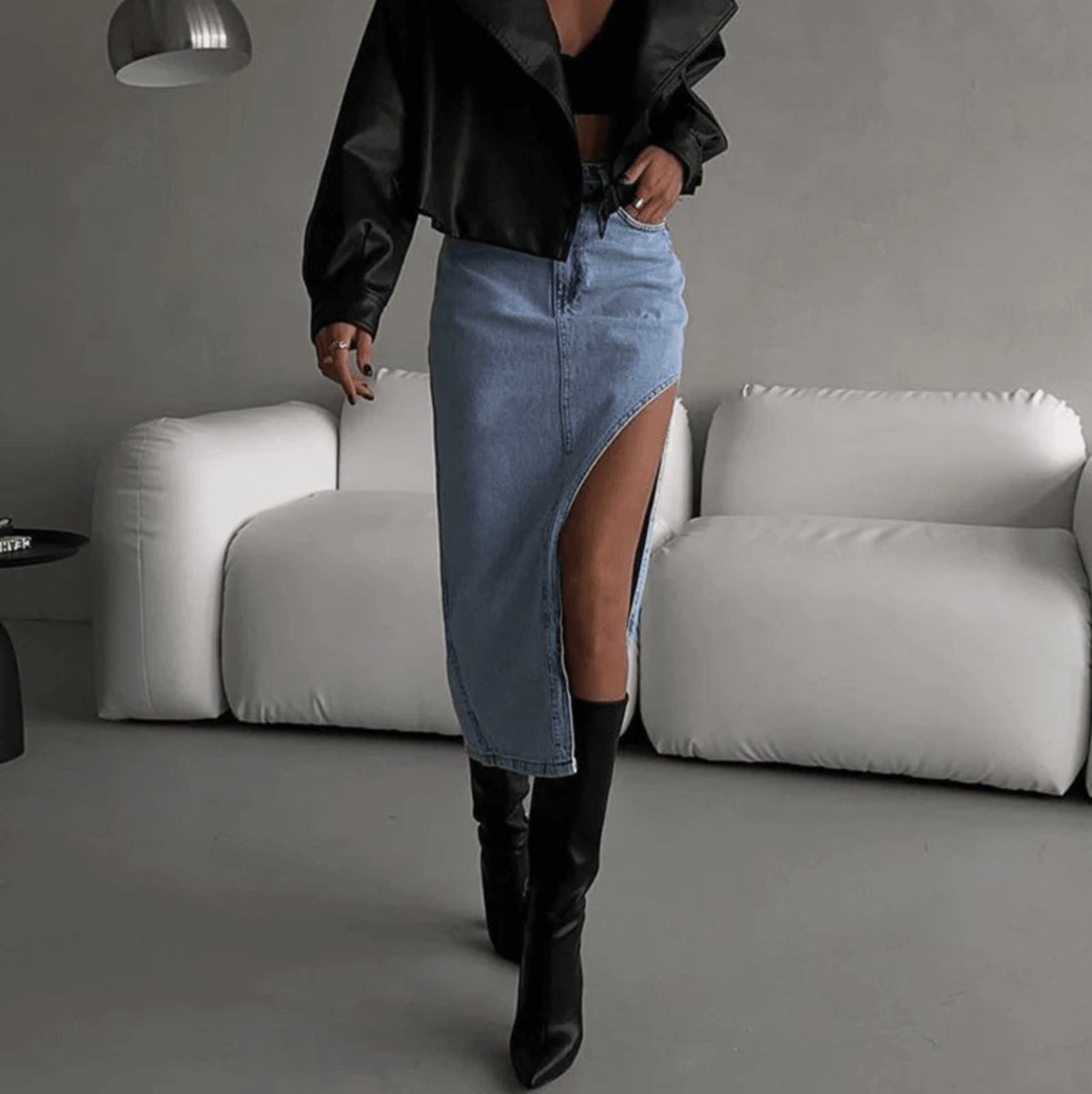 Denim Dreamz High Waist Slit Midi Skirt