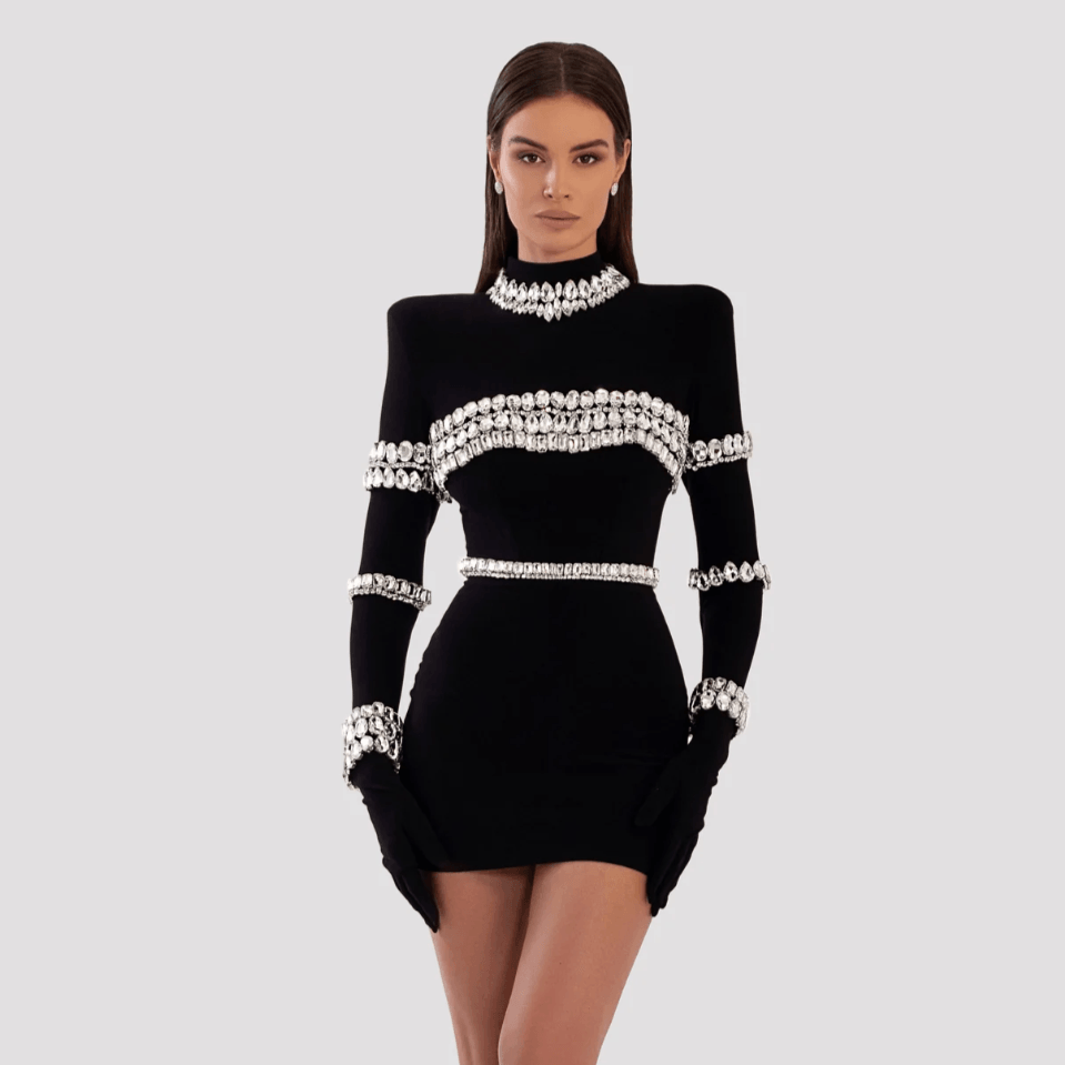 Be Different Long Sleeve Crystal Mini Dress