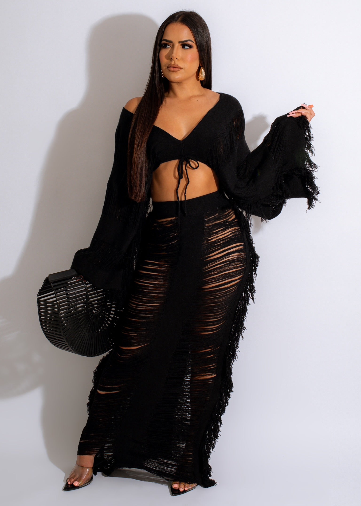 All The Way Hot Crochet Skirt Set Black