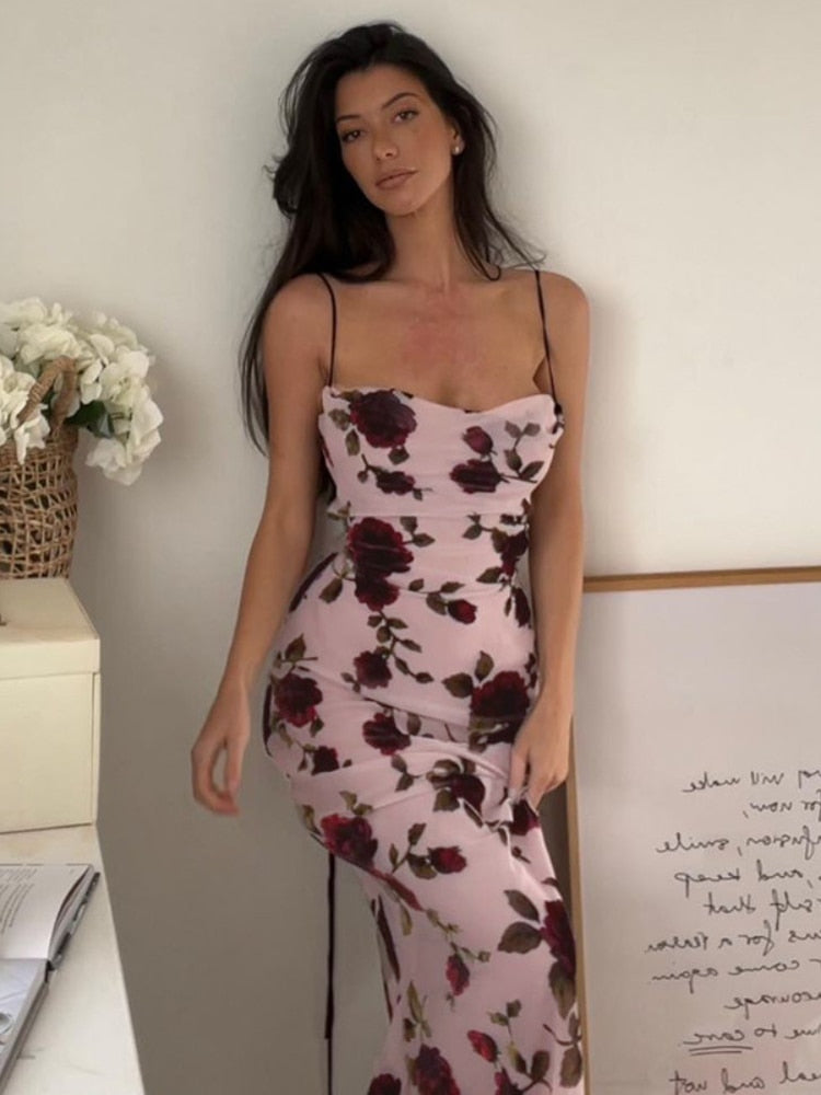 Floral Print Strappy Back Tie-Up Midi Dress