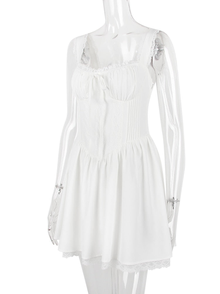 White Corset Lace Flare Mini Dress