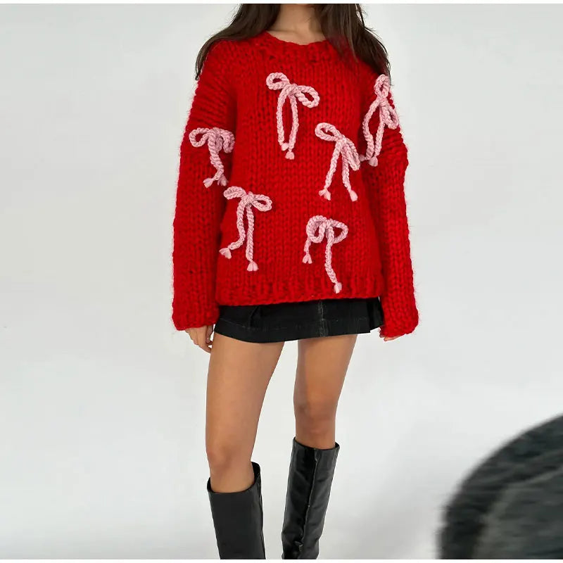 Knit Bow Embroidered Sweater