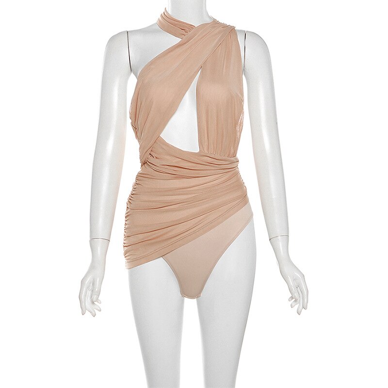 Brown Mesh Bandage Bodysuit