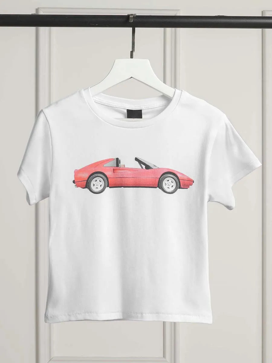 White Short Sleeve Car Print T-shirt