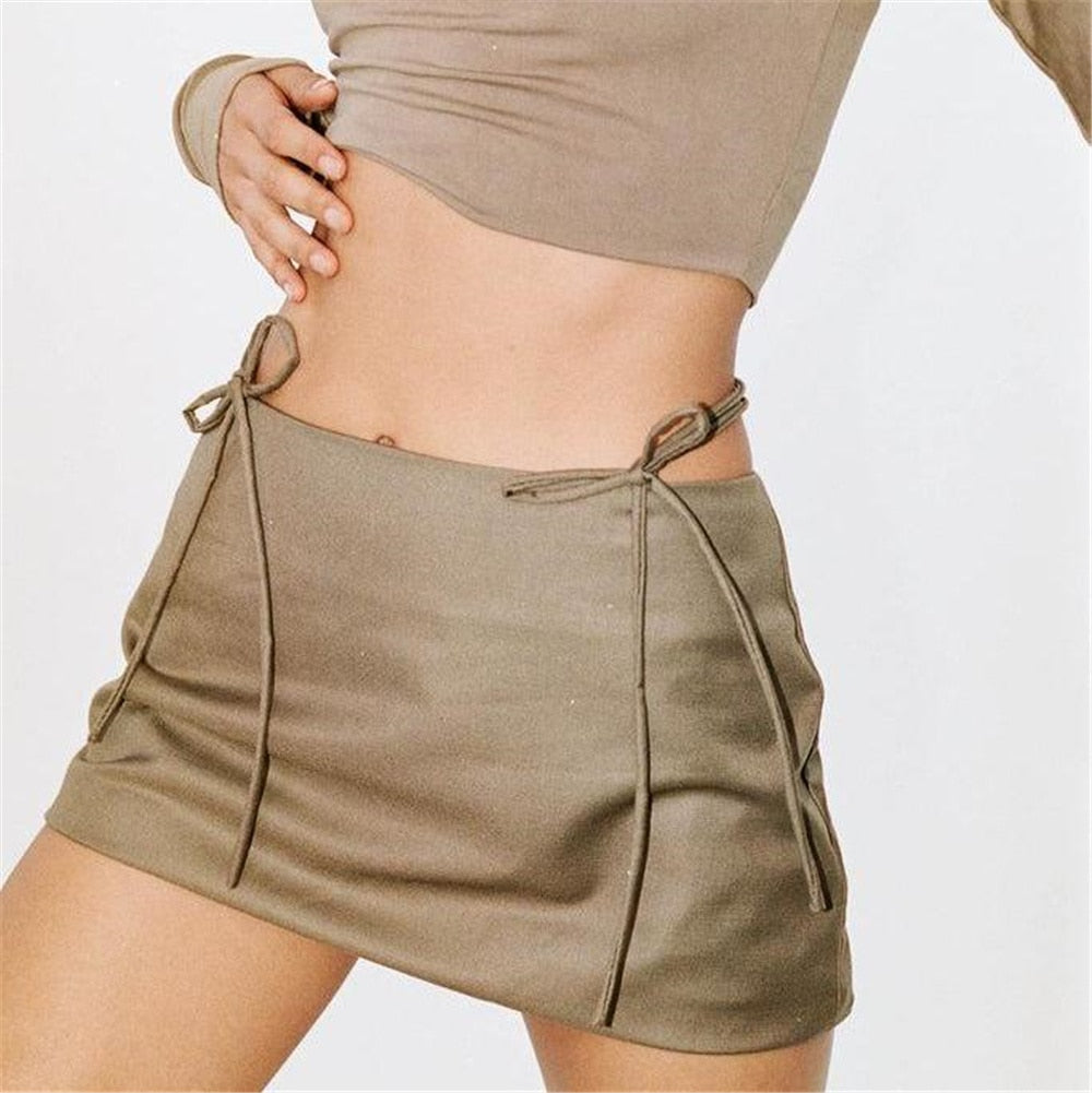 Drawstring Tie-Up Bodycon Mini Skirt