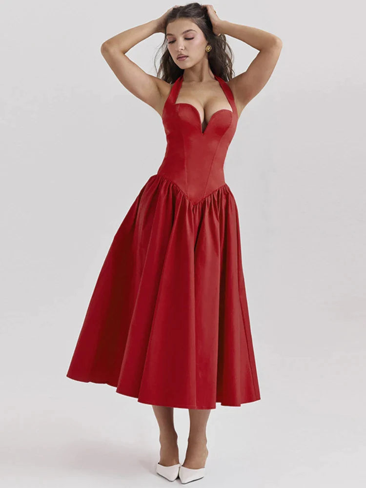 Heart Neckline Halter Midi Dress