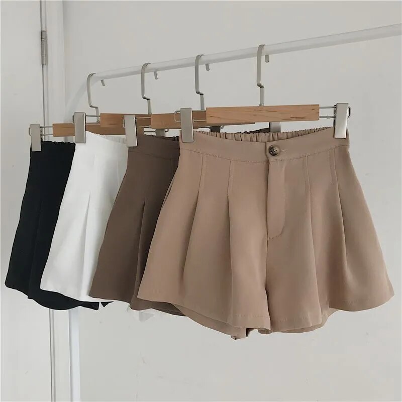 Pleated Elastic Waist High Waist Shorts