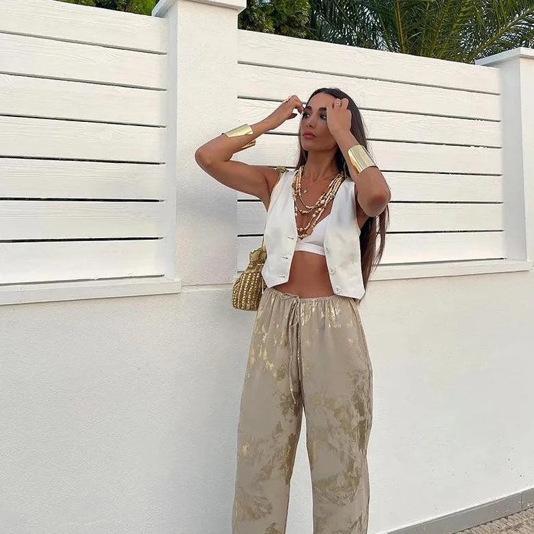 Golden Hour Drawstring Wide Leg Pants