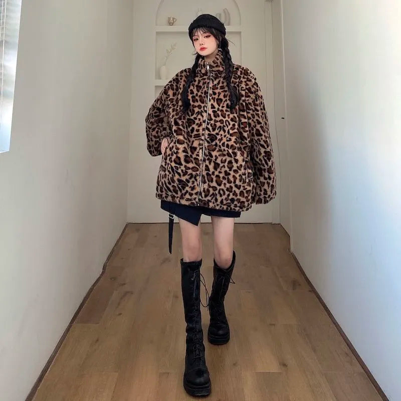 Faux Leather Two-sided Leopard Jacket