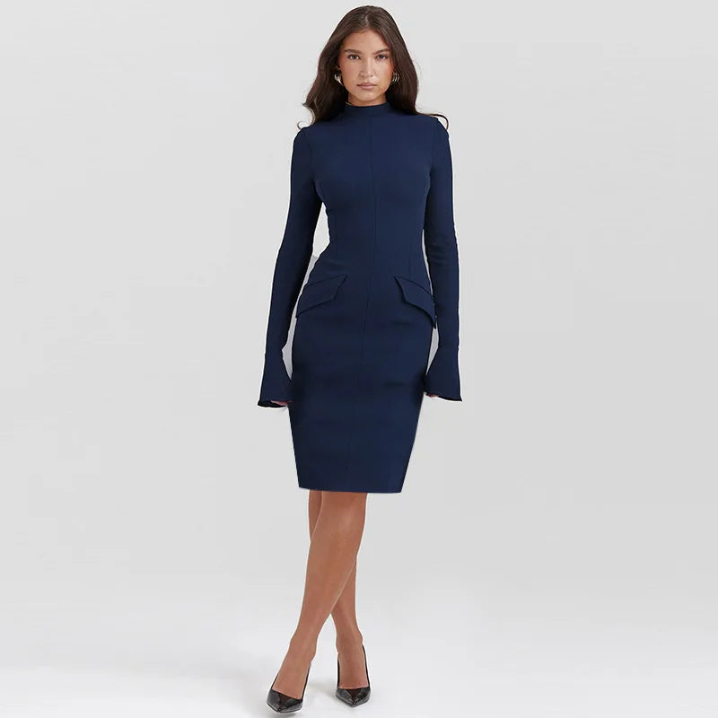 Long Sleeve Solid Midi Dress