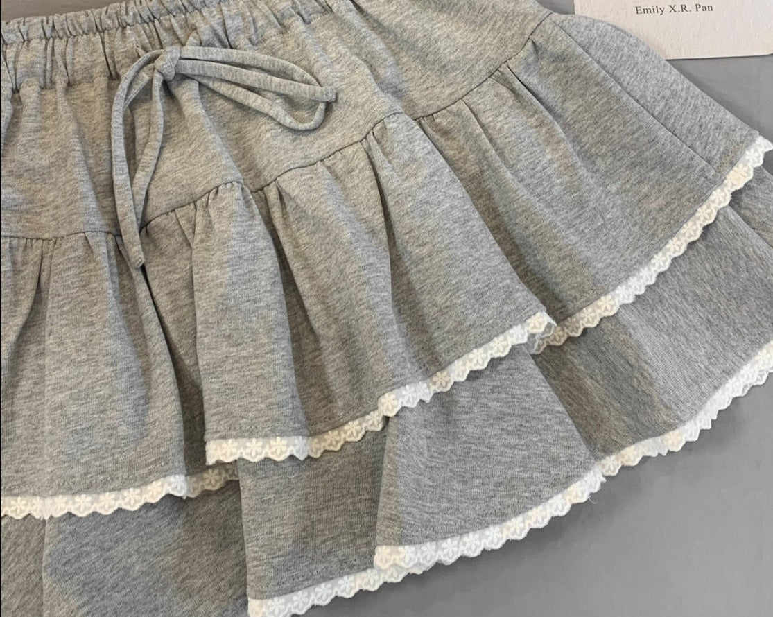 Frill Trim Drawstring Mini Skirt