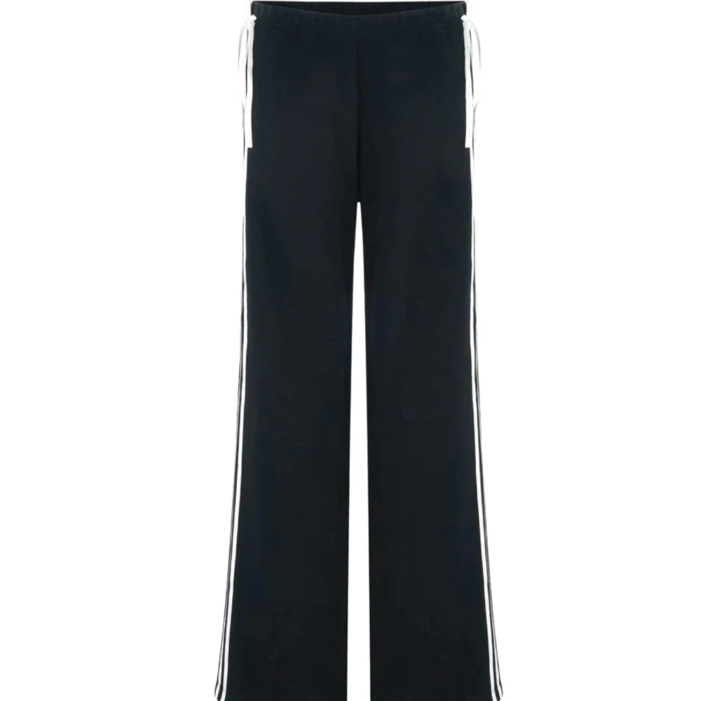 Black Striped Bow Wide Leg Pants