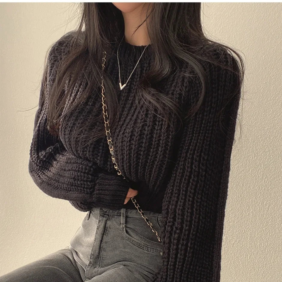 Solid Knit Crop Sweater