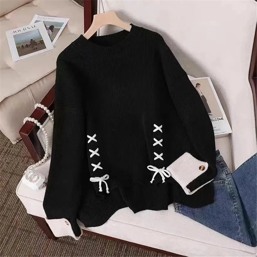 Lace Up Knit Pullover