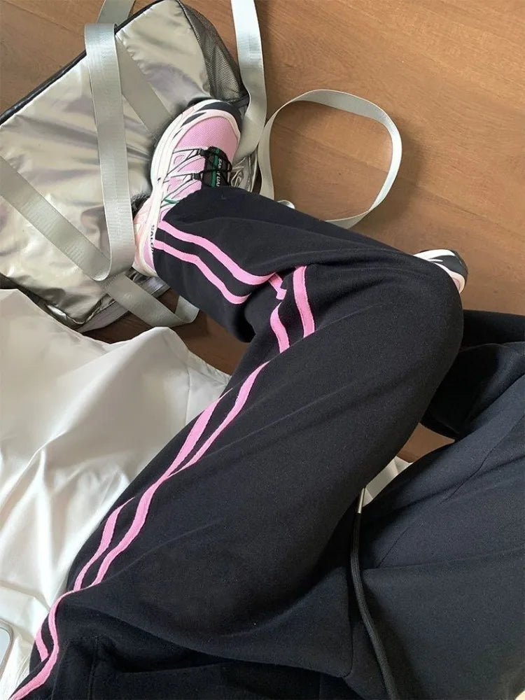 Black Sweatpants With Pink Stripes