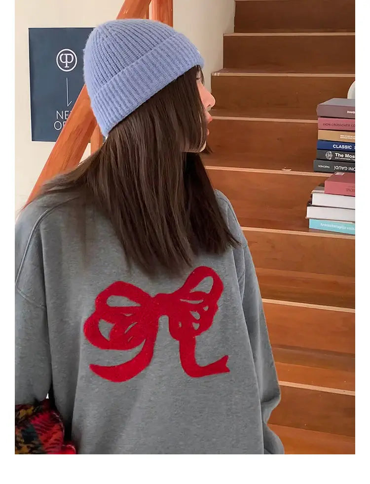 Bow Print Fleece Sweatshirt