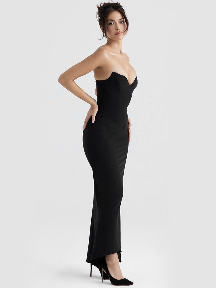 Black Satin Sweetheart Bodycon Midi Dress