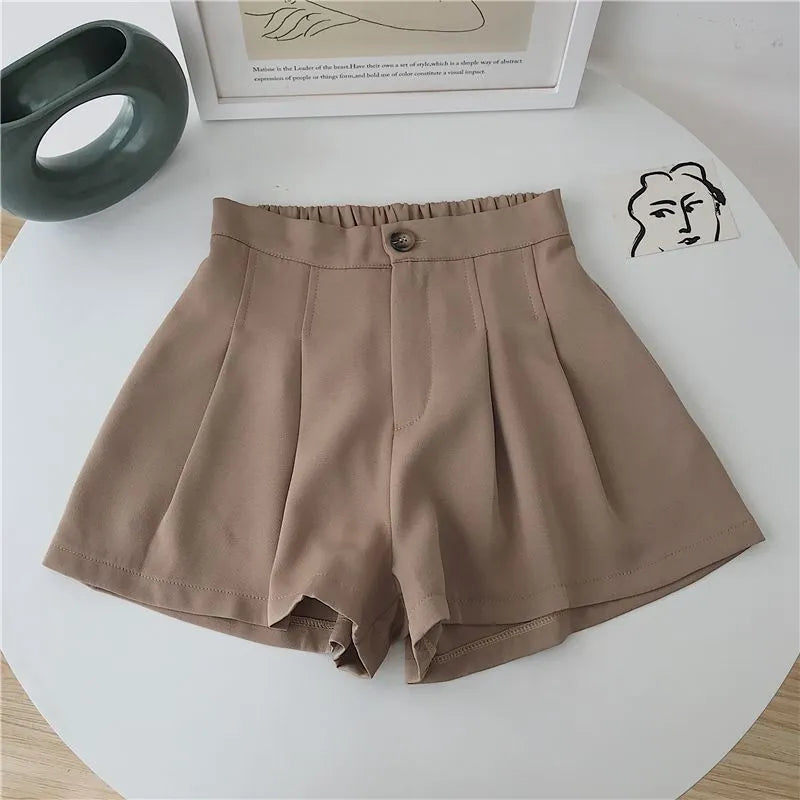 Pleated Elastic Waist High Waist Shorts