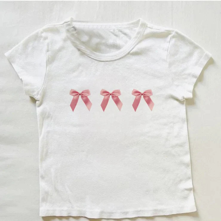 Pink Bow White Tee