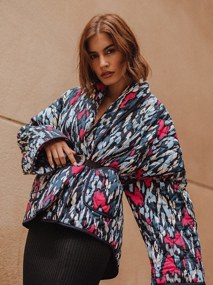 Abstract Printed Puffed Jacket
