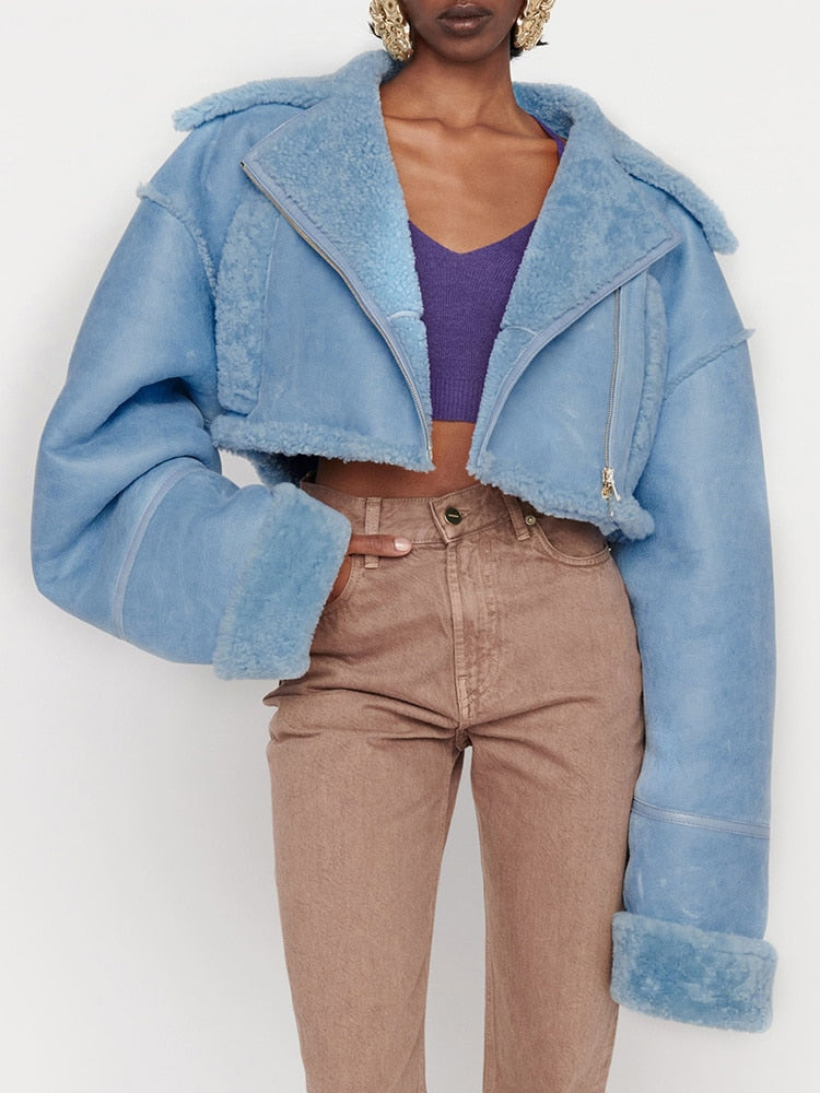 Cropped Fur Lining Biker Jacket