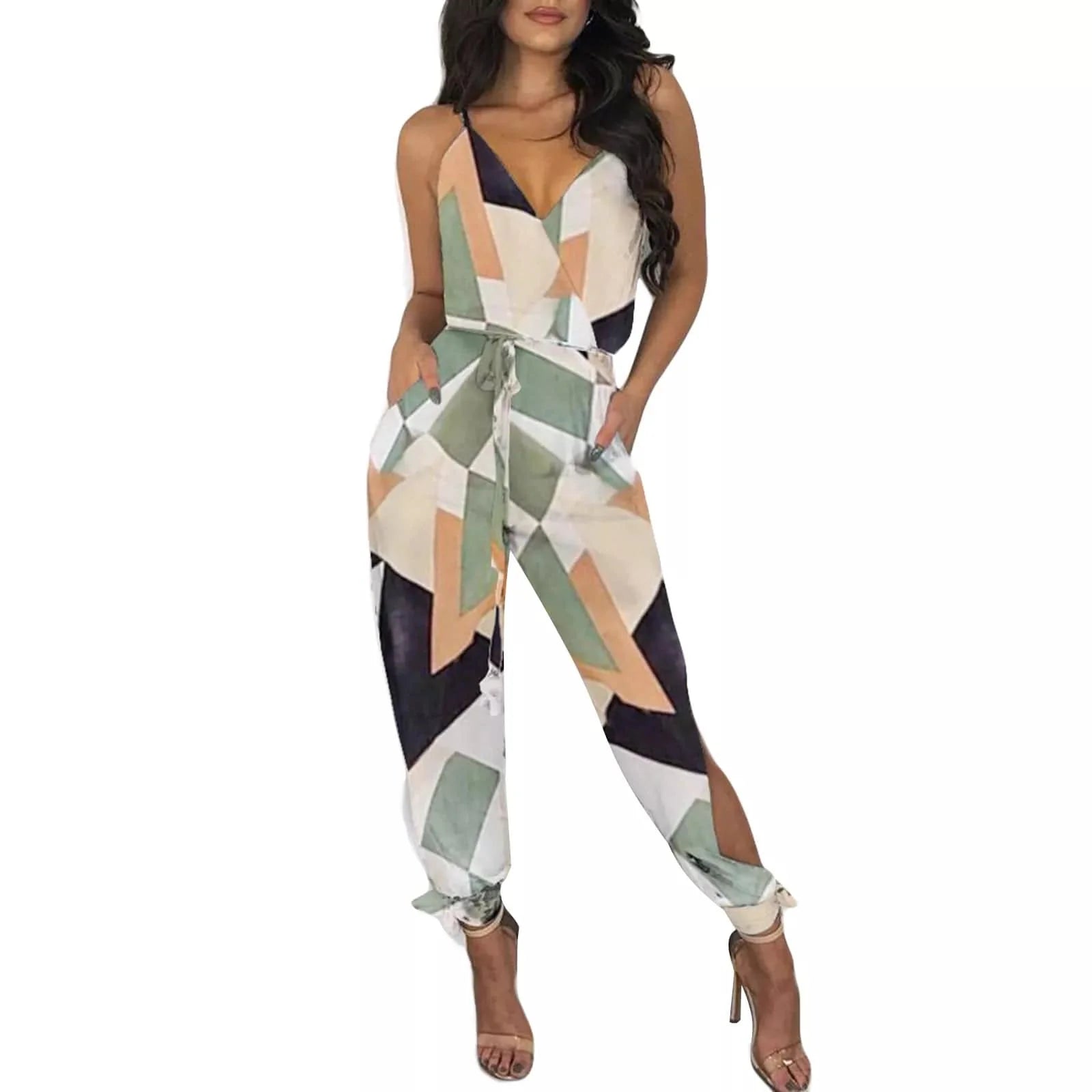 Chic Floral Boho Sleeveless Jumpsuit with V-Neck for Autumn Vibes