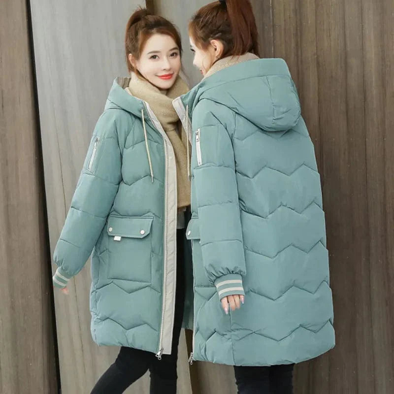 Warmth in Style: Long Hooded Parka for Women, Windproof Winter Jacket with Down Cotton, Ideal for Casual Wear