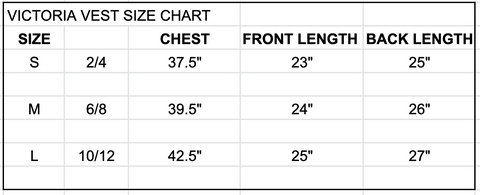 Victoria Vest Size Chart – Althyrea Design, Inc