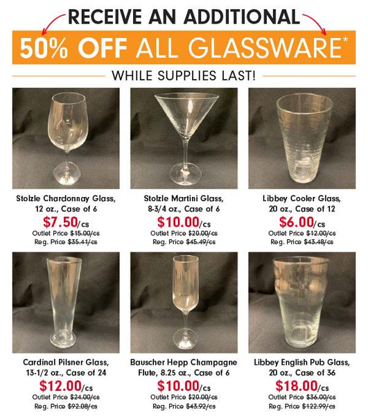 Outlet Store Promo - 50 percent off glassware