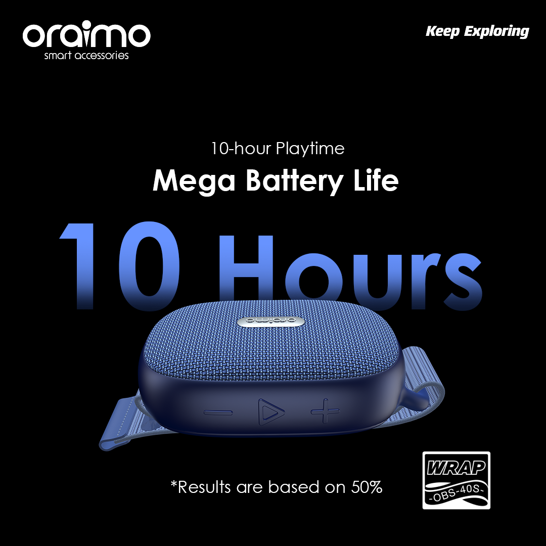 Oraimo Wrap Heavy Bass Strap Design Portable Wireless Speaker OBS-40S, Bluetooth, FM, SC Card, AUX - Black